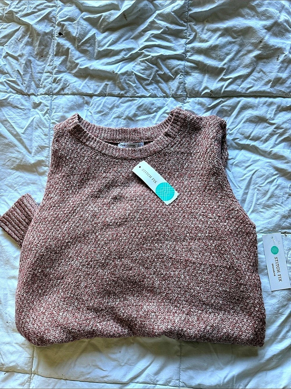 Pink Clover Nickole Textured Pullover Brown Crew Neck Sweater